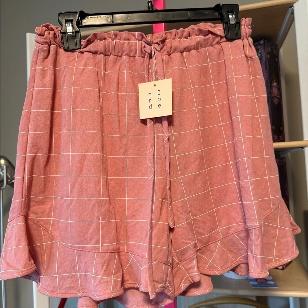 NRDUOE High Waist Pink Shorts with Tie-Waist Belt size small